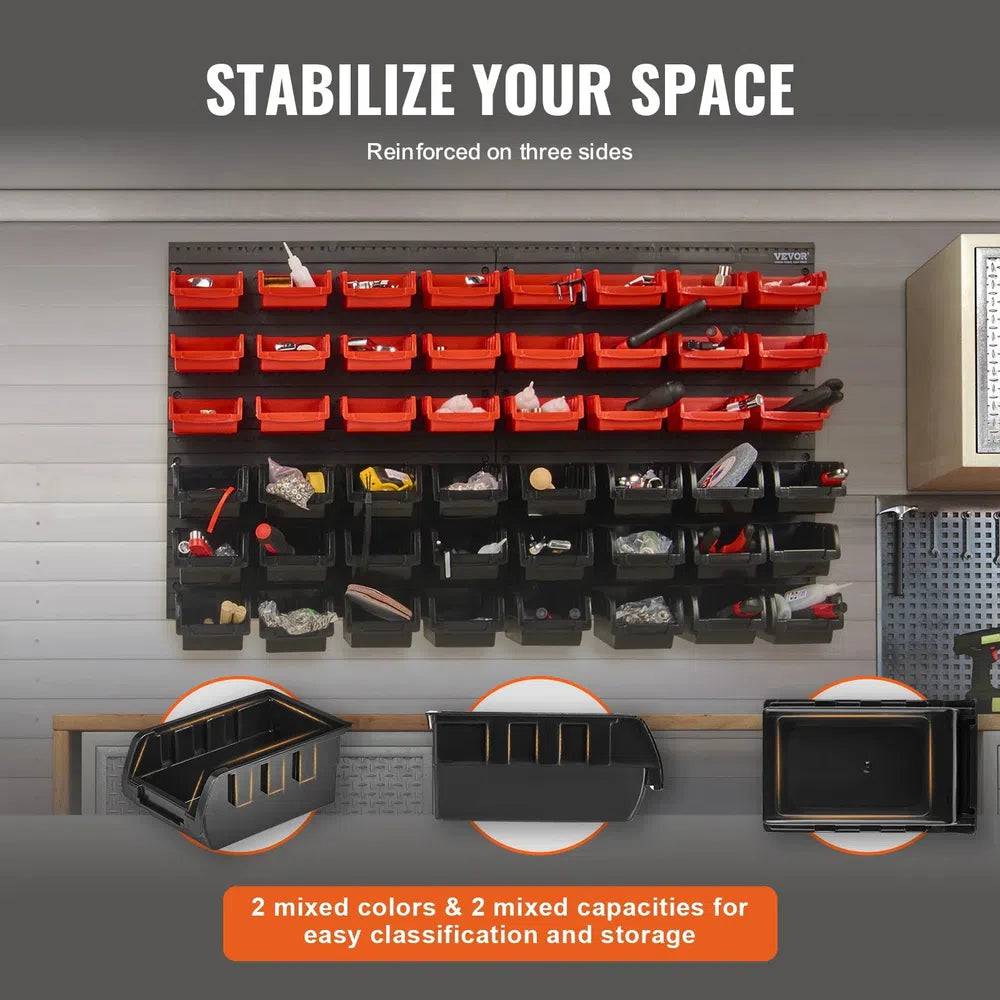 Wall Mounted Storage Bins 48-Bin Parts Rack