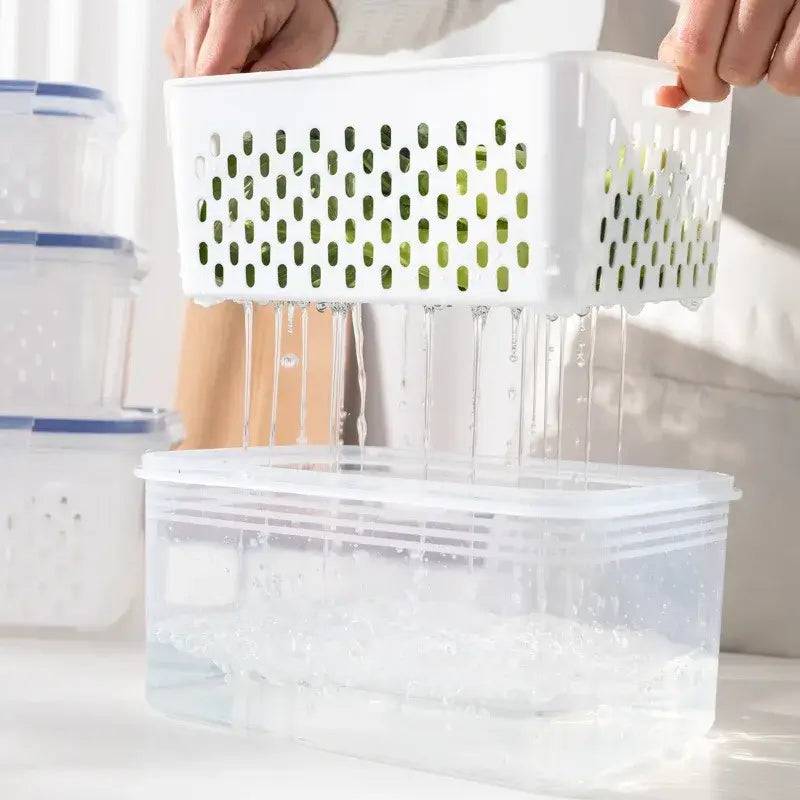 Refrigerator Preservation Storage Box with Drain Basket