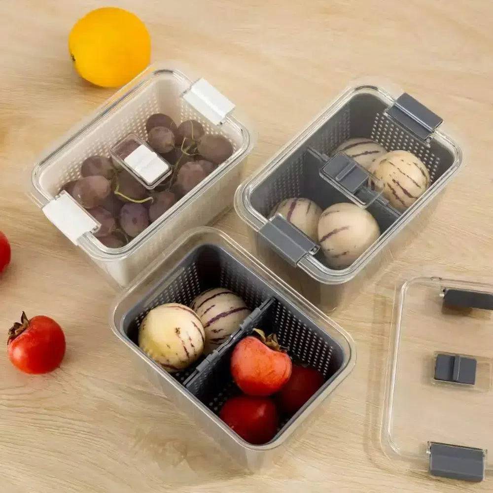 Refrigerator Preservation Storage Box with Drain Basket