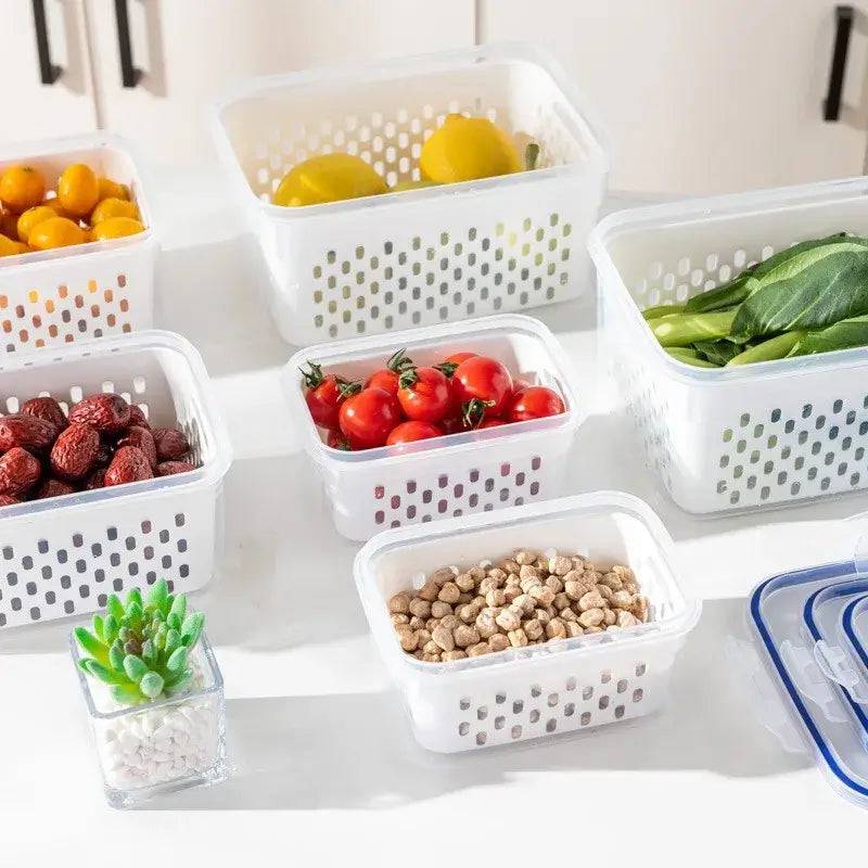 Refrigerator Preservation Storage Box with Drain Basket