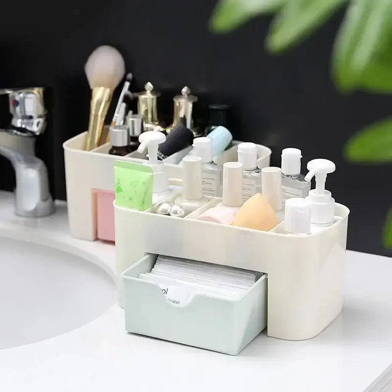 Double-Layer Plastic Makeup Organiser with Drawers and Jewellery Display