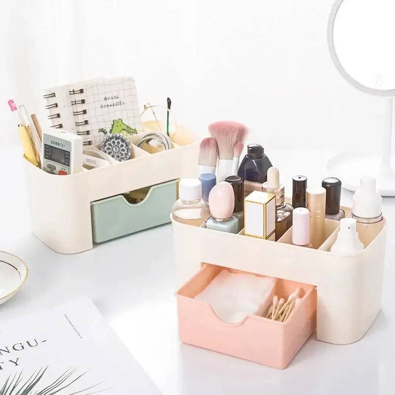 Double-Layer Plastic Makeup Organiser with Drawers and Jewellery Display