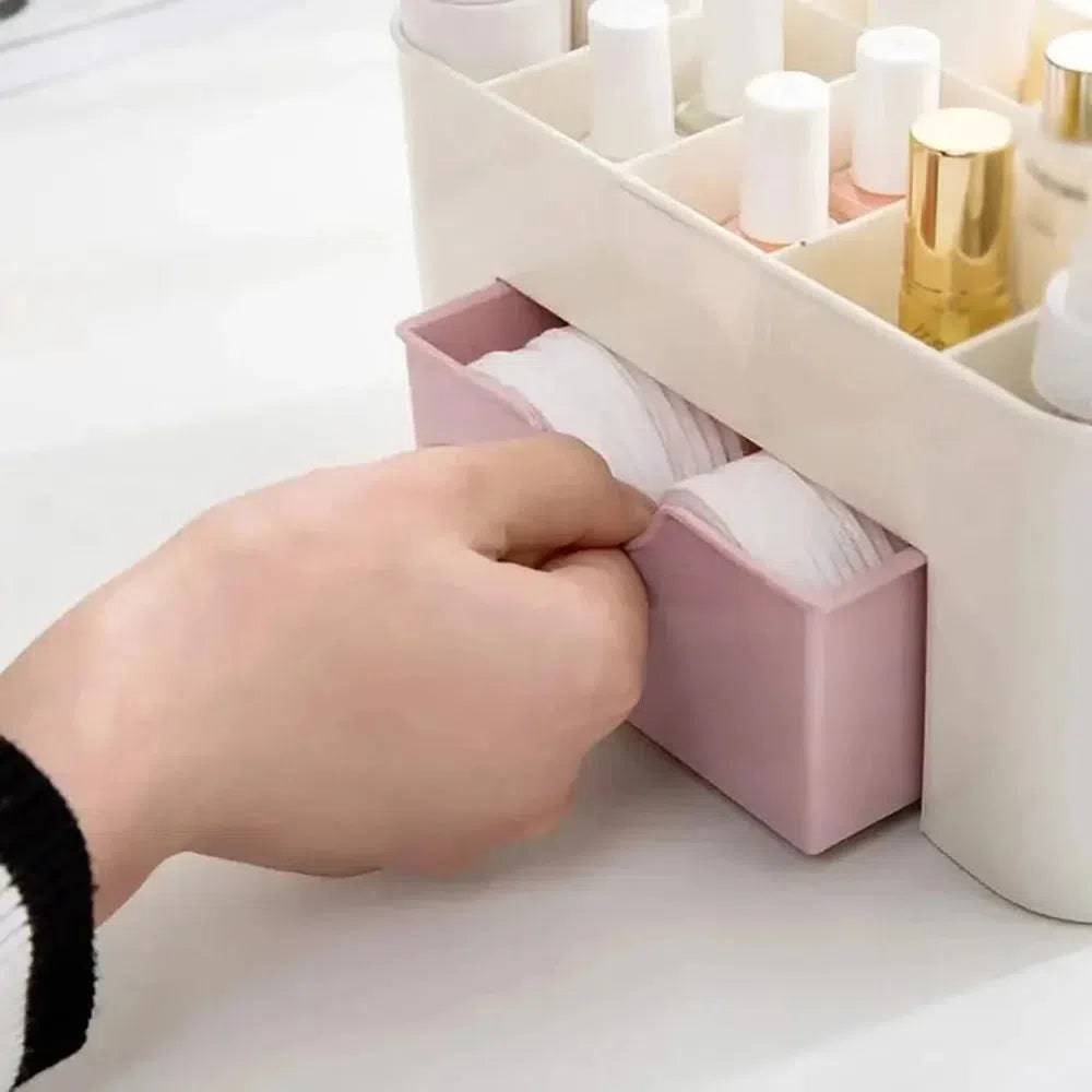 Double-Layer Plastic Makeup Organiser with Drawers and Jewellery Display