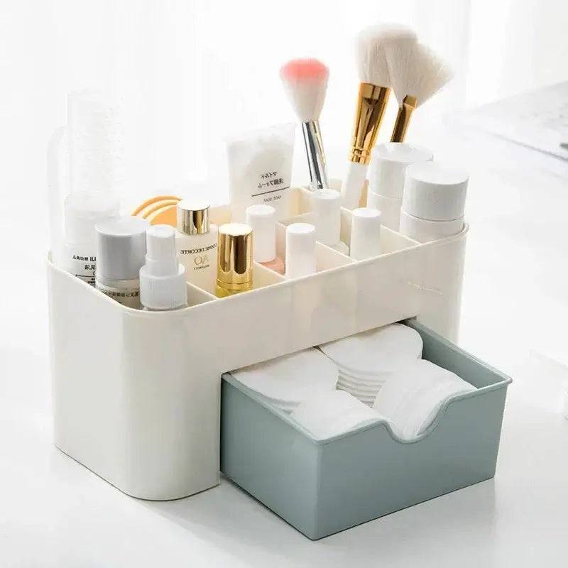 Double-Layer Plastic Makeup Organiser with Drawers and Jewellery Display