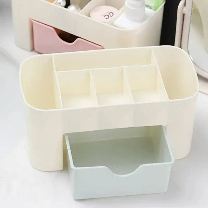 Double-Layer Plastic Makeup Organiser with Drawers and Jewellery Display