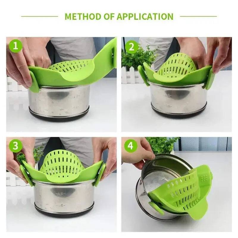 Universal Silicone Clip-On Pan Pot Strainer Anti-Spill Colander