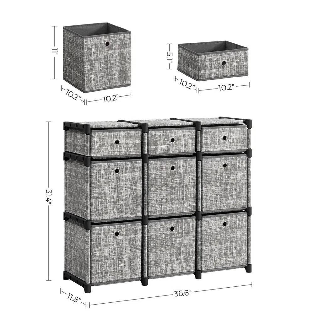 Nine-Cube Storage Unit with Removable Storage Boxes
