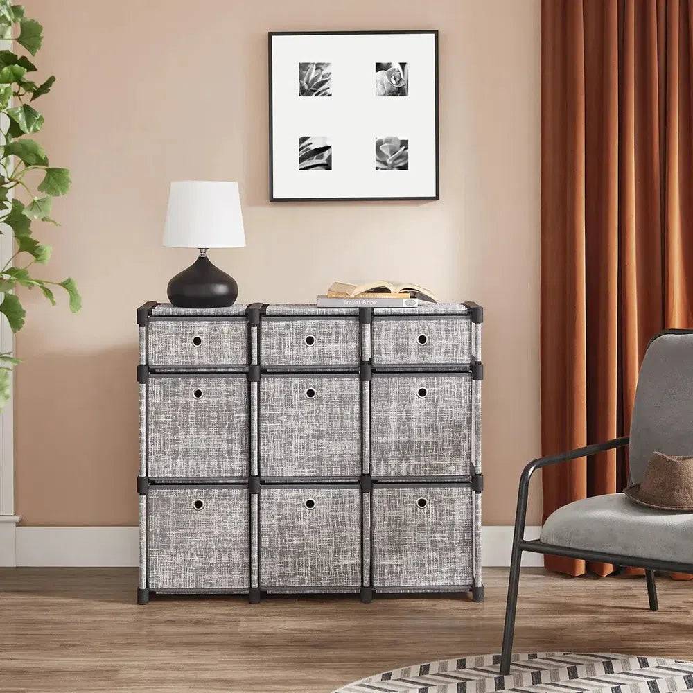 Nine-Cube Storage Unit with Removable Storage Boxes