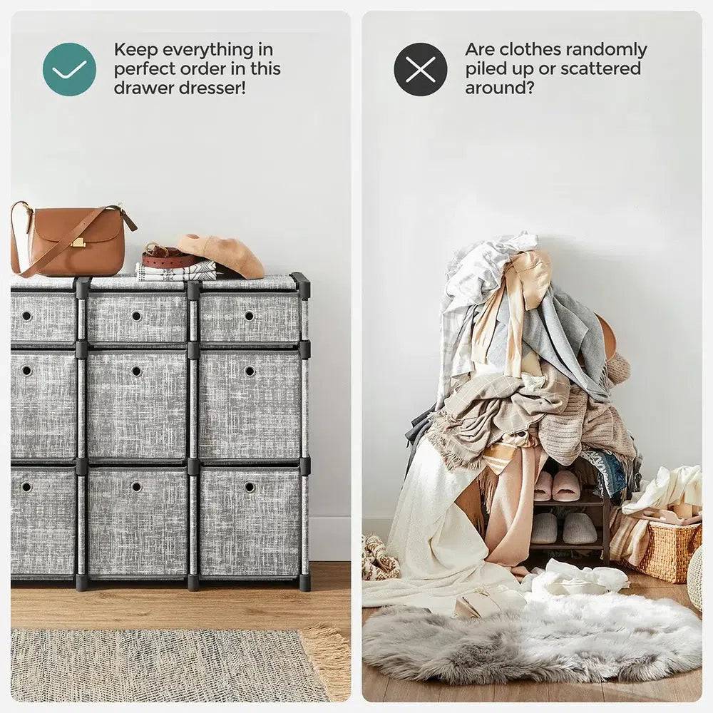 Nine-Cube Storage Unit with Removable Storage Boxes