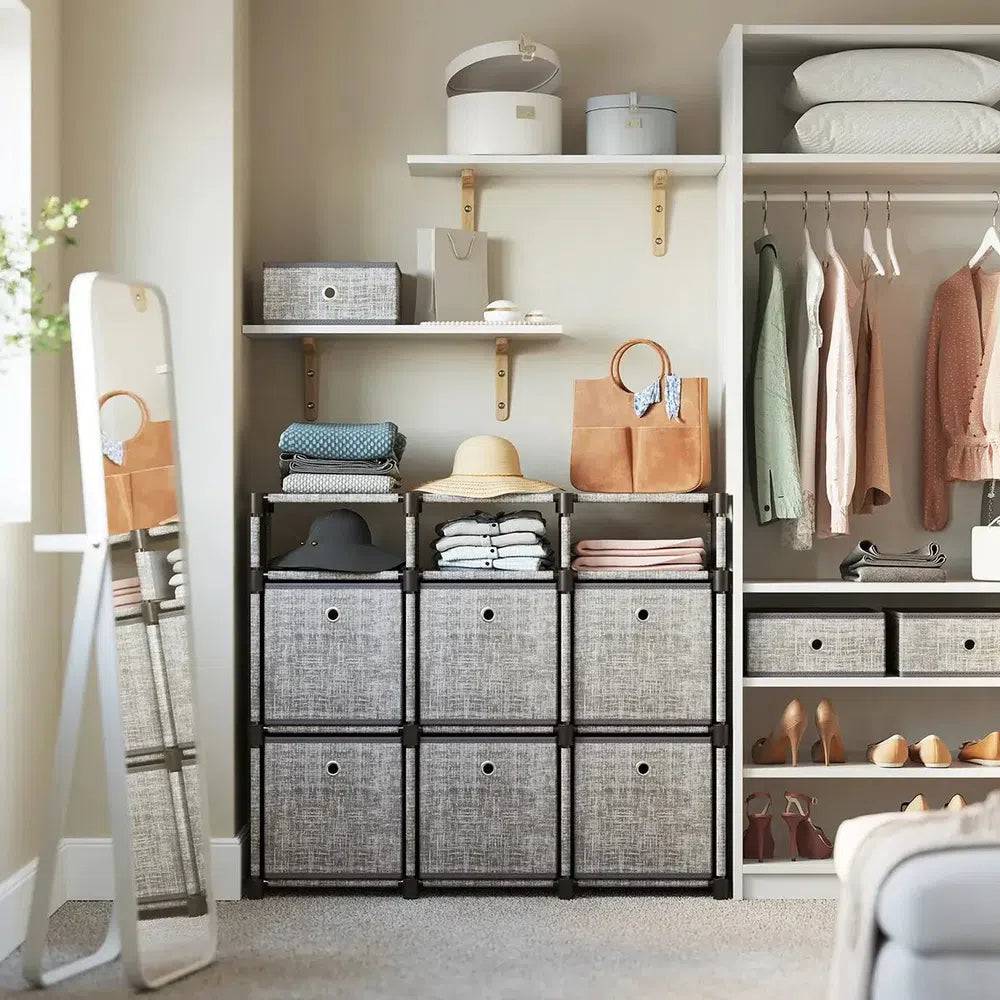 Nine-Cube Storage Unit with Removable Storage Boxes