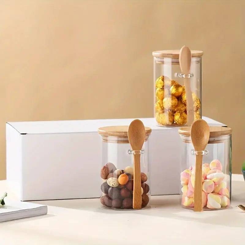 280ml Glass Storage Jar with Sealed Bamboo Lid and Spoon