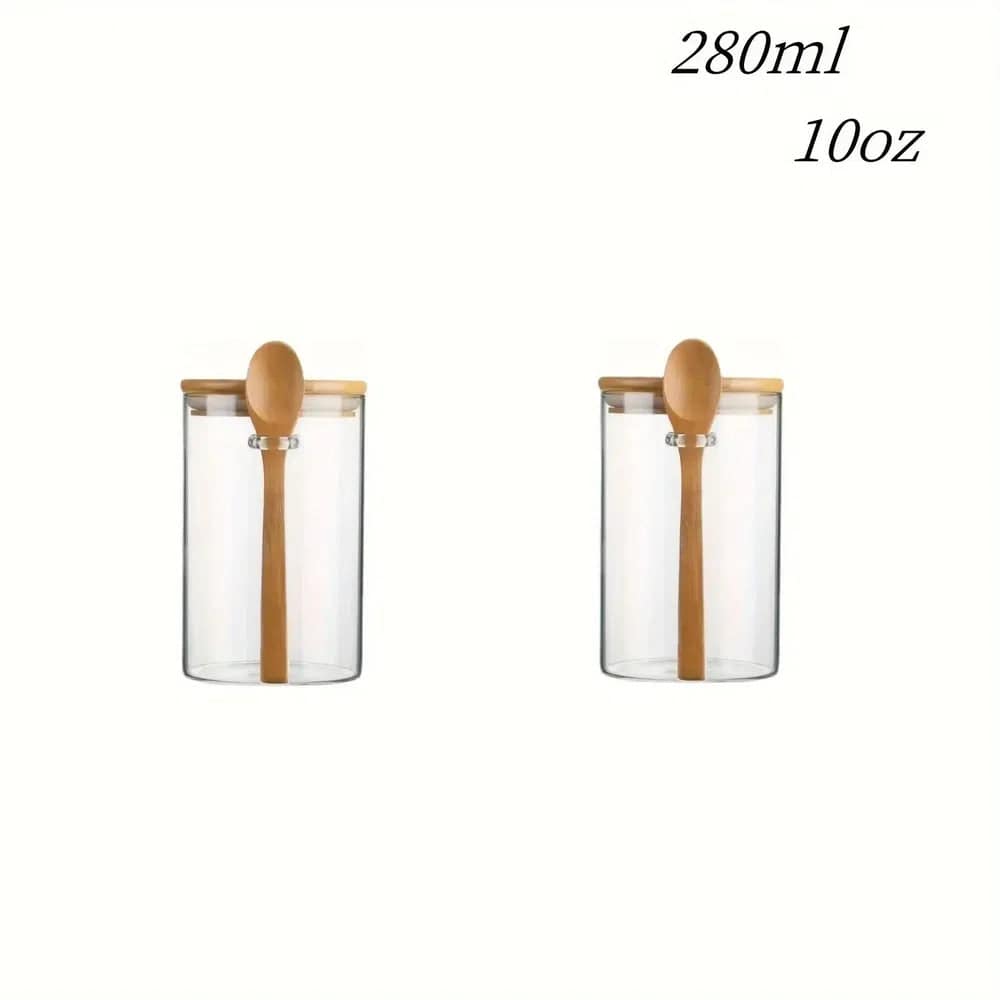 280ml Glass Storage Jar with Sealed Bamboo Lid and Spoon