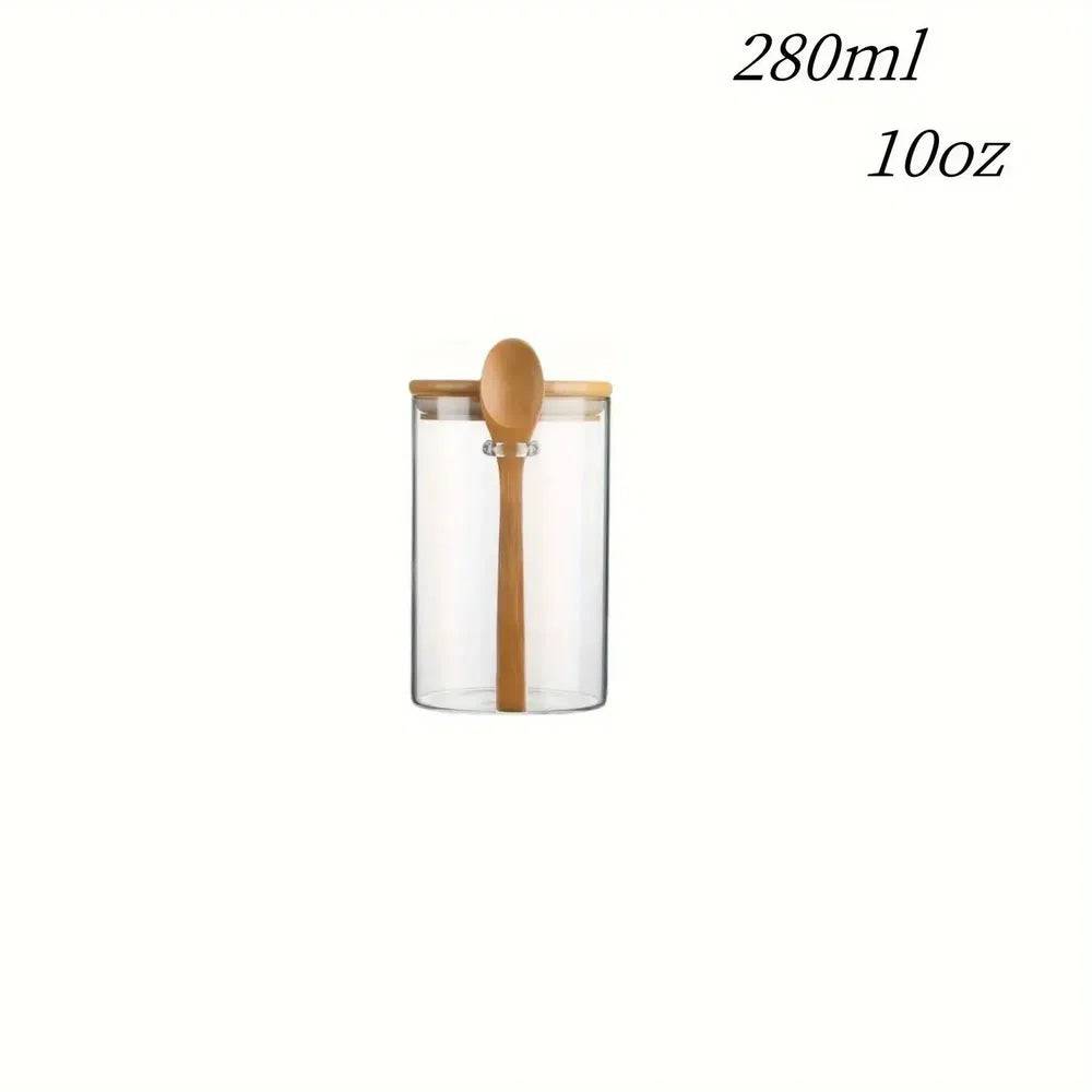 280ml Glass Storage Jar with Sealed Bamboo Lid and Spoon