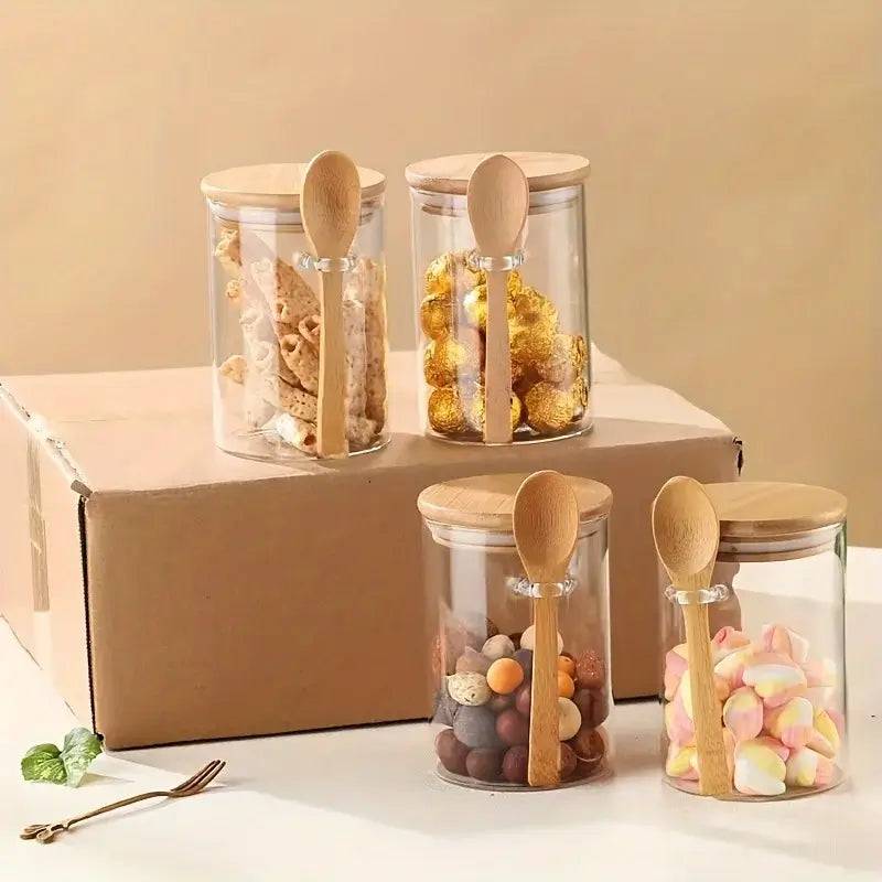280ml Glass Storage Jar with Sealed Bamboo Lid and Spoon