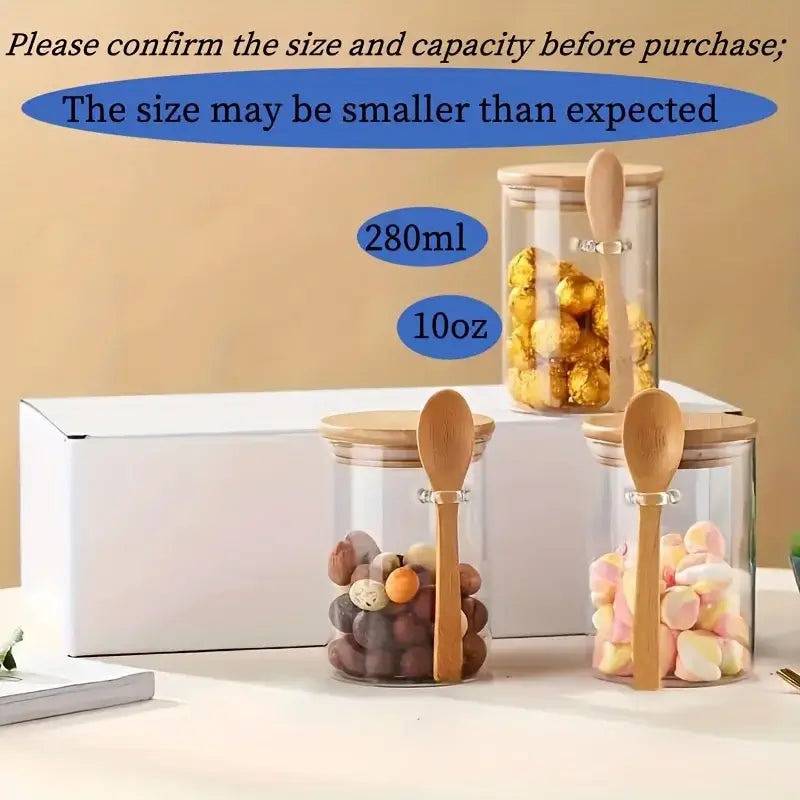 280ml Glass Storage Jar with Sealed Bamboo Lid and Spoon