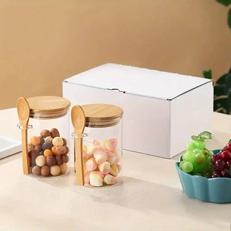 280ml Glass Storage Jar with Sealed Bamboo Lid and Spoon