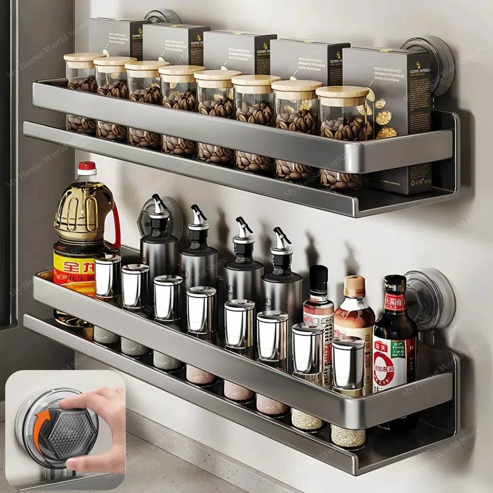 Kitchen Wall-Mounted Suction Cup Spice Rack