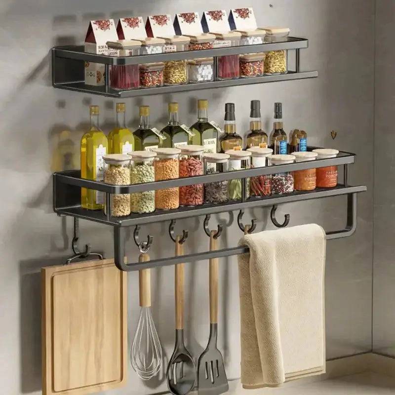 Wall-Mounted Kitchen Shelf & Spice Storage Rack