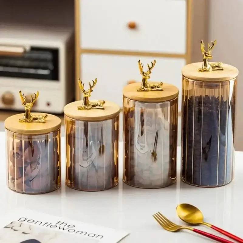Deer Wood Lid Sealed Glass Jar