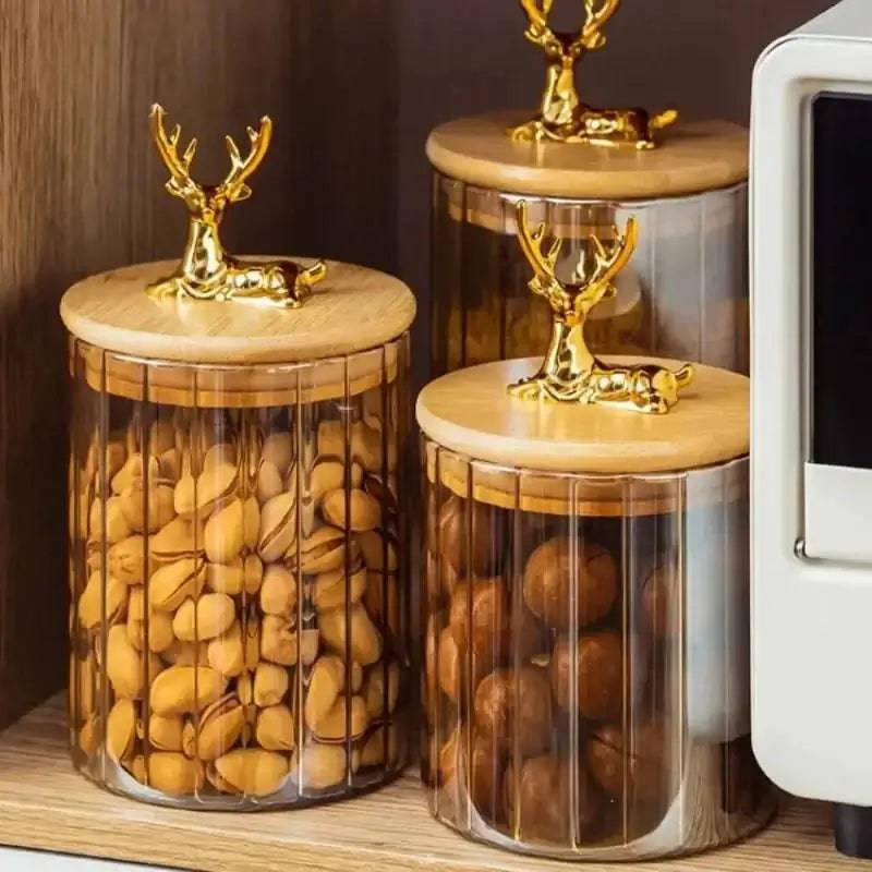 Deer Wood Lid Sealed Glass Jar