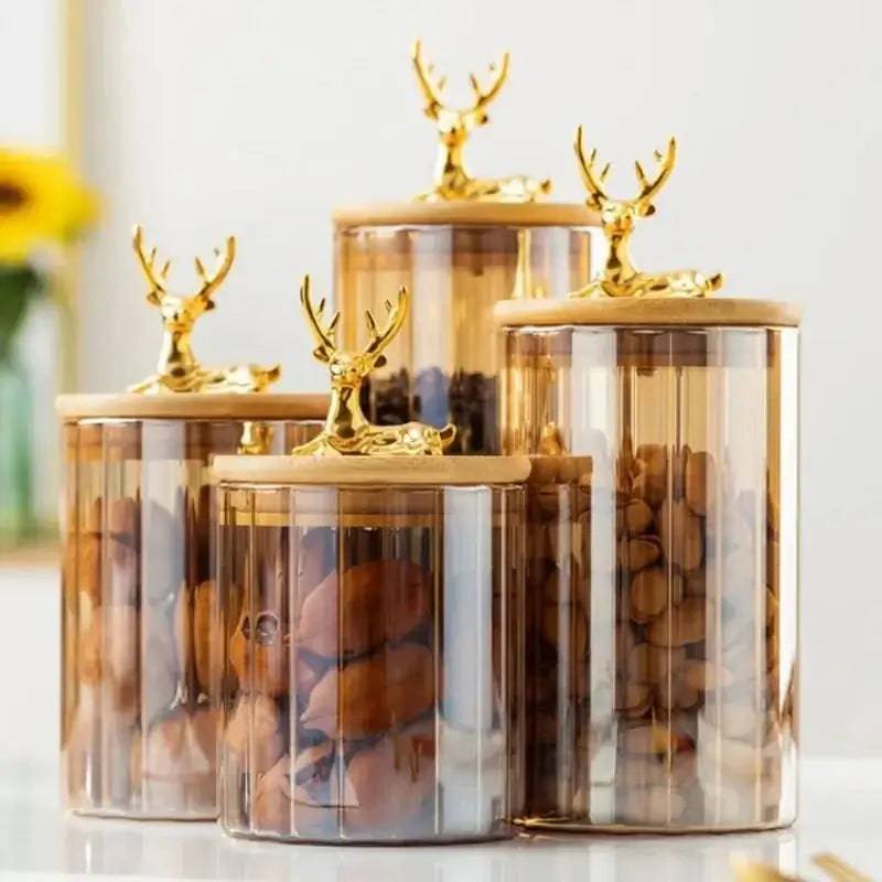 Deer Wood Lid Sealed Glass Jar