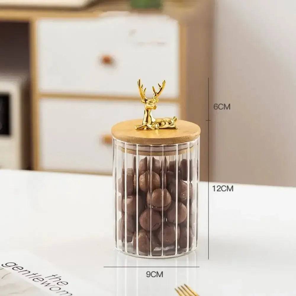 Deer Wood Lid Sealed Glass Jar