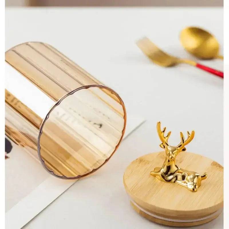 Deer Wood Lid Sealed Glass Jar