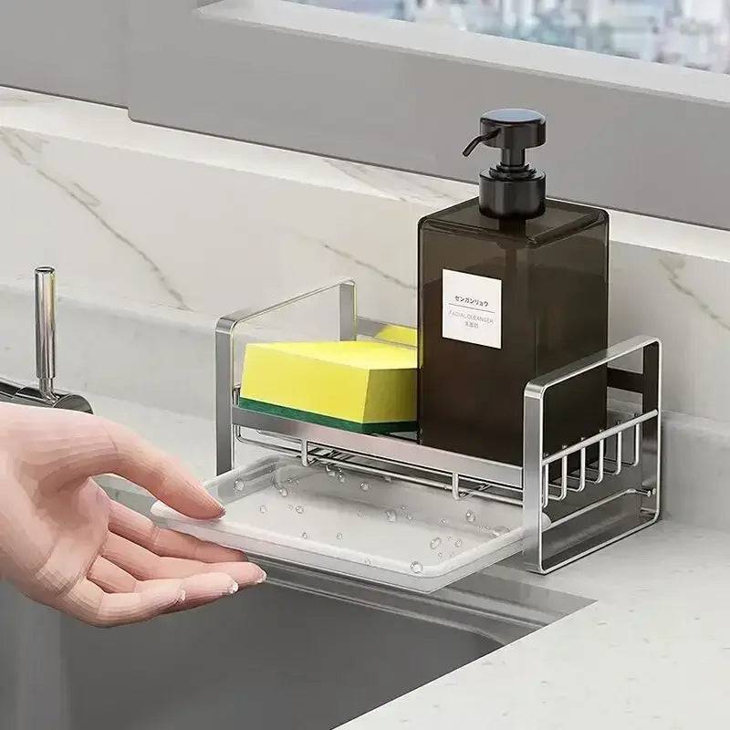 Sink Sponge Holder Rack with Stainless Steel Storage
