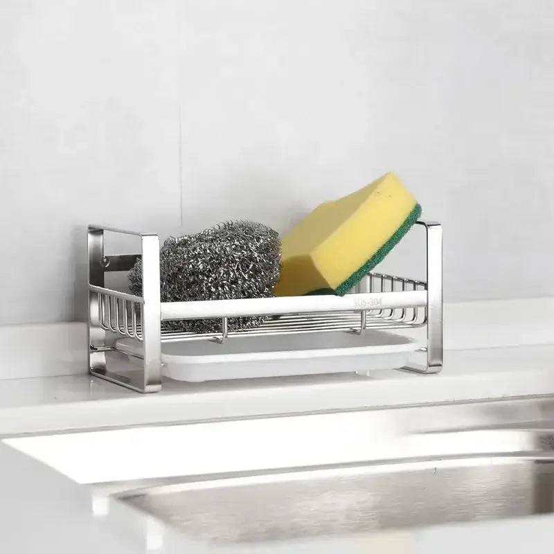 Sink Sponge Holder Rack with Stainless Steel Storage