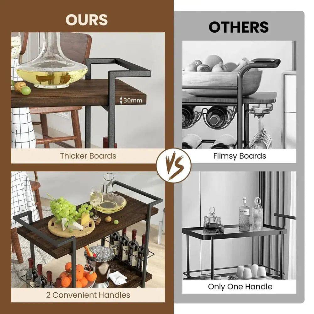 2-Tier Home Bar Cart with Lockable Wheels