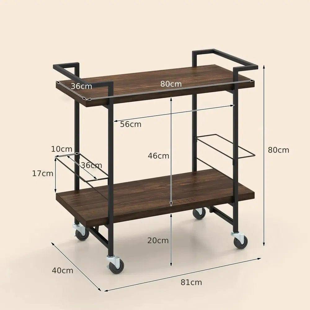 2-Tier Home Bar Cart with Lockable Wheels