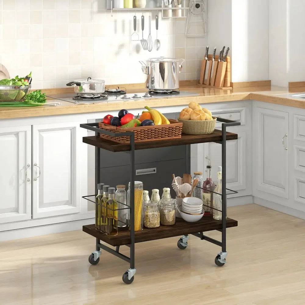 2-Tier Home Bar Cart with Lockable Wheels