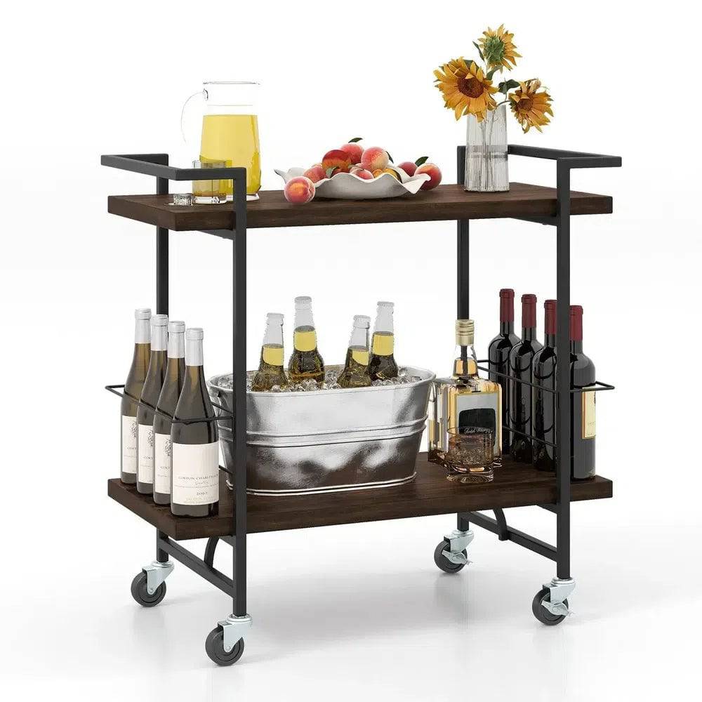 2-Tier Home Bar Cart with Lockable Wheels