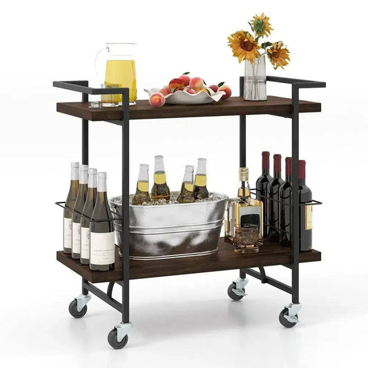 2-Tier Home Bar Cart with Lockable Wheels