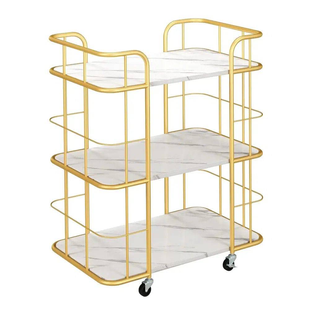 Buffet Serving Cart with Faux Marble Shelves