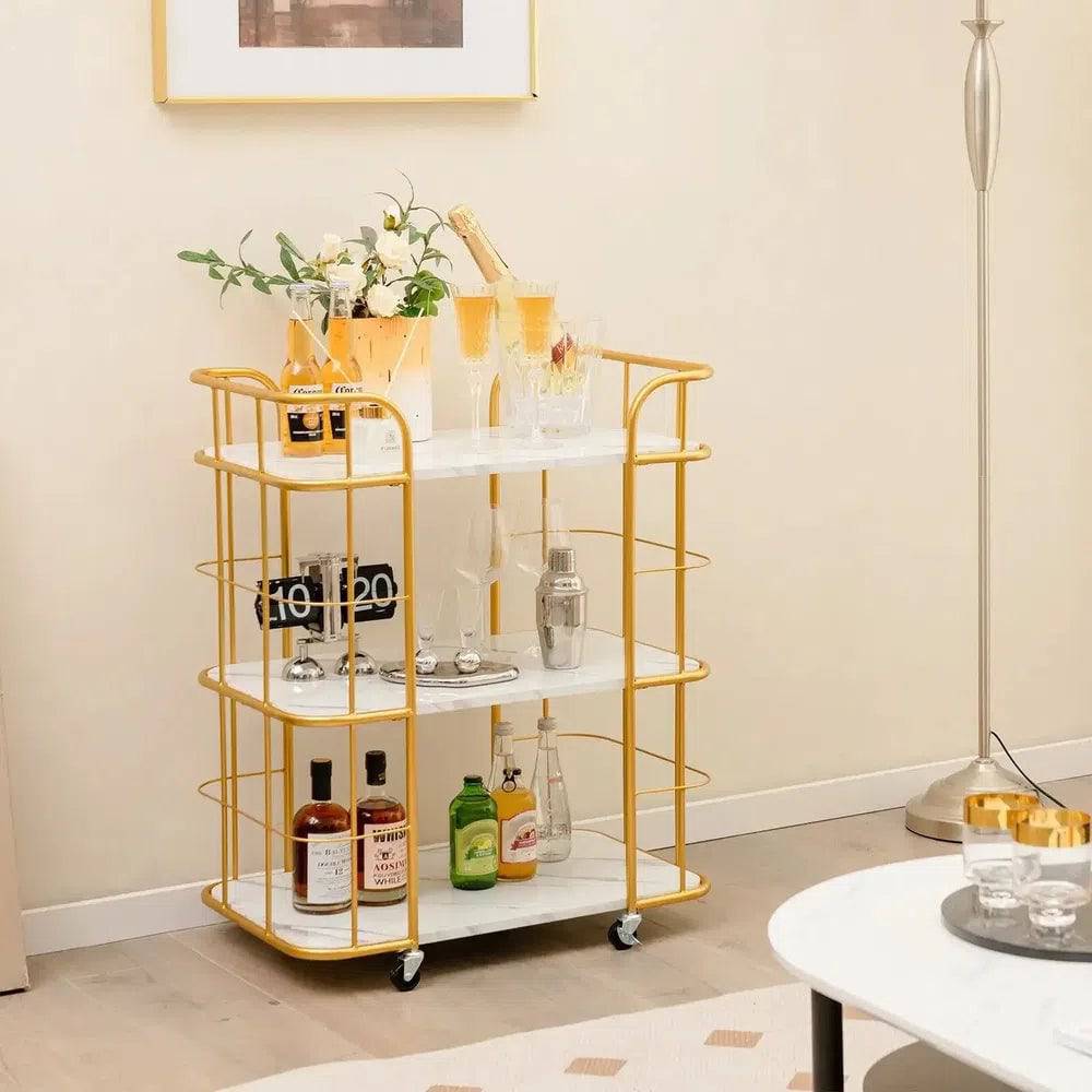 Buffet Serving Cart with Faux Marble Shelves