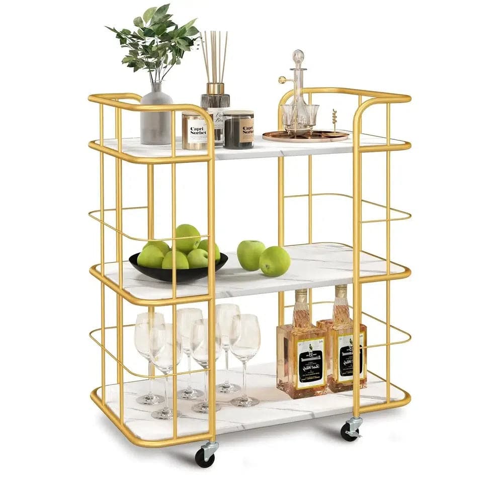 Buffet Serving Cart with Faux Marble Shelves