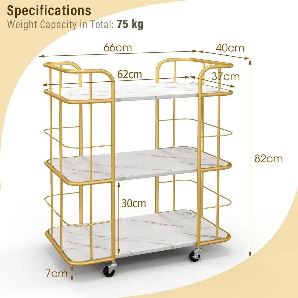 Buffet Serving Cart with Faux Marble Shelves