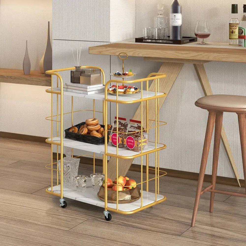 Buffet Serving Cart with Faux Marble Shelves
