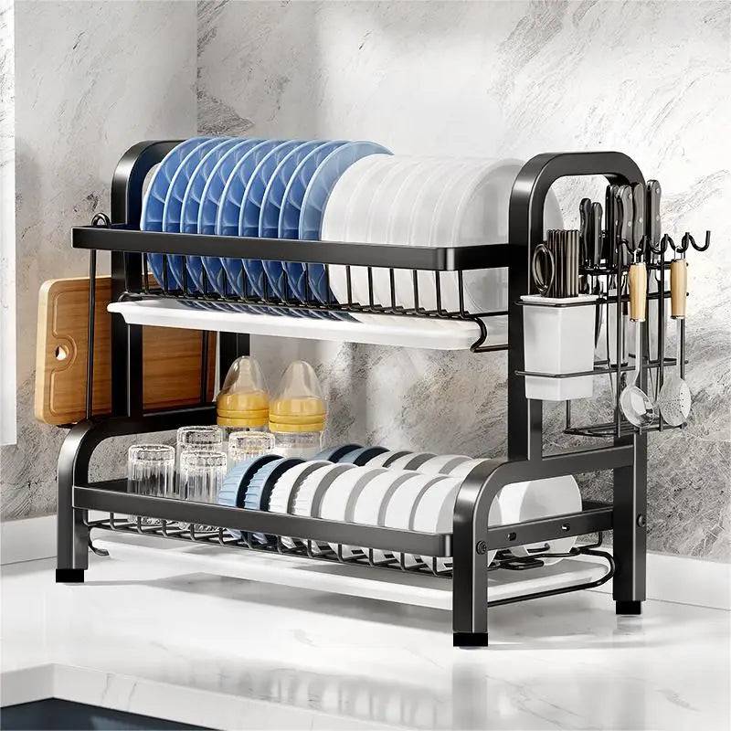 Compact 2-Tier Dish Drying Rack