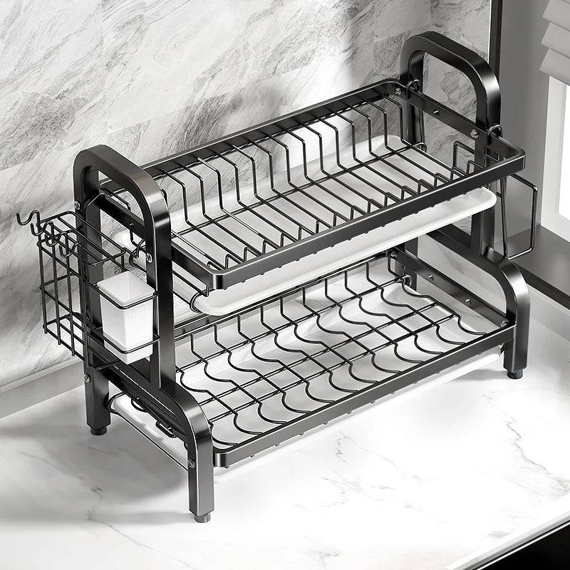 Compact 2-Tier Dish Drying Rack
