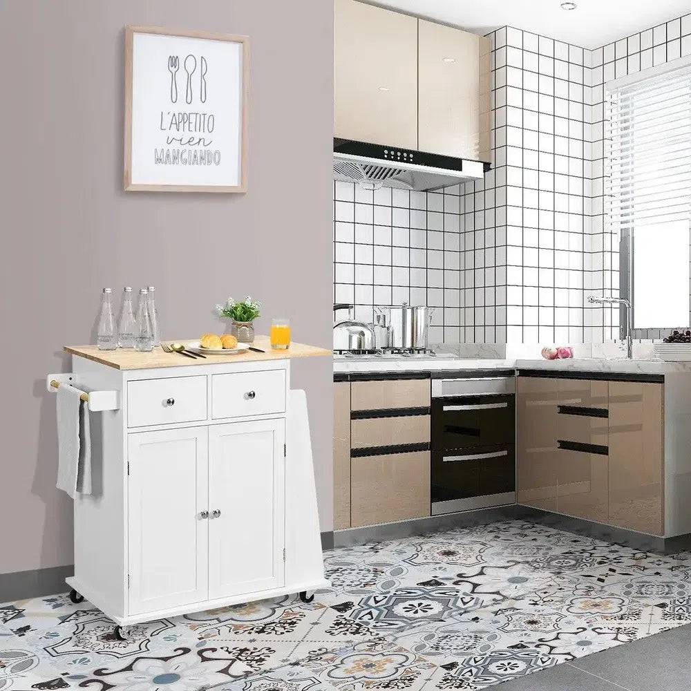 Kitchen Island Rolling Storage Cabinet Trolley Cart