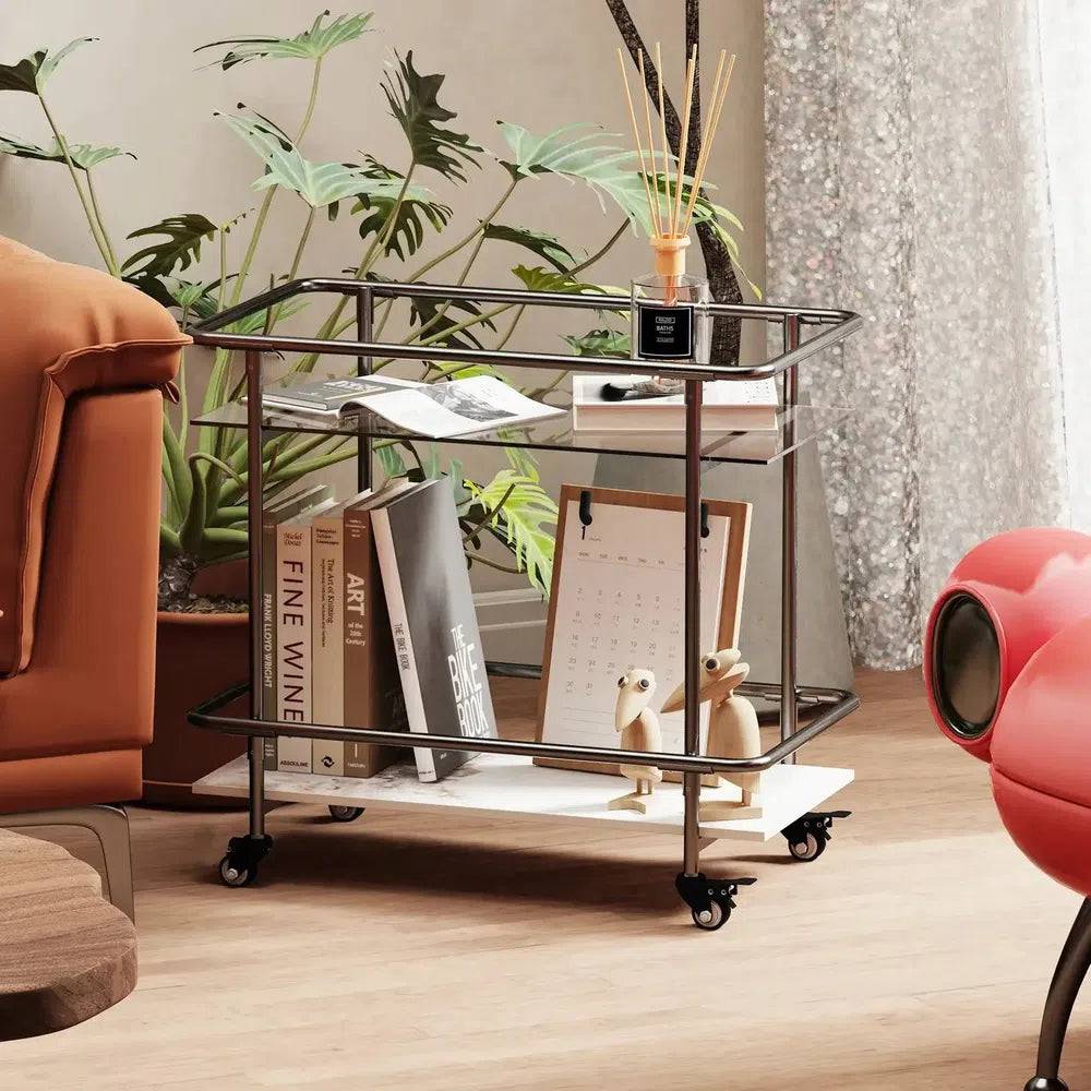 Metal Glass Drinks Trolley Cart with Storage