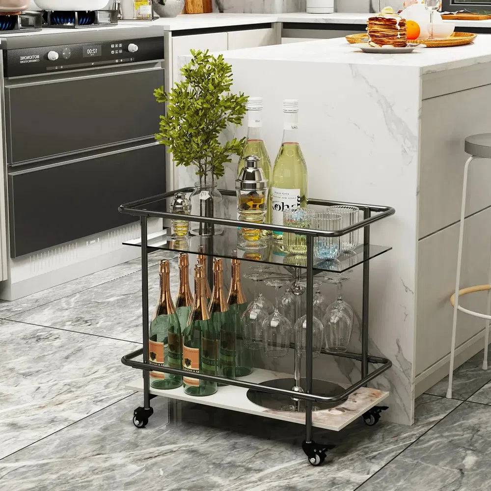 Metal Glass Drinks Trolley Cart with Storage