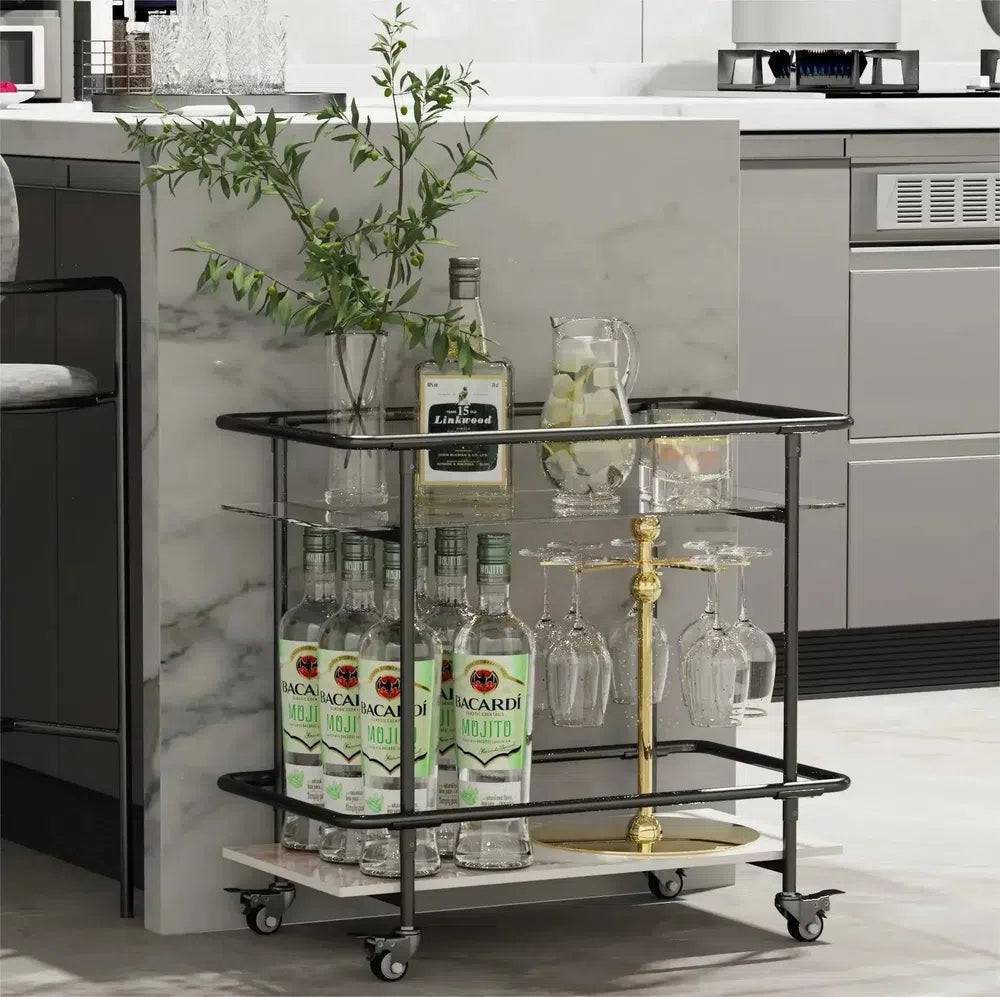 Metal Glass Drinks Trolley Cart with Storage