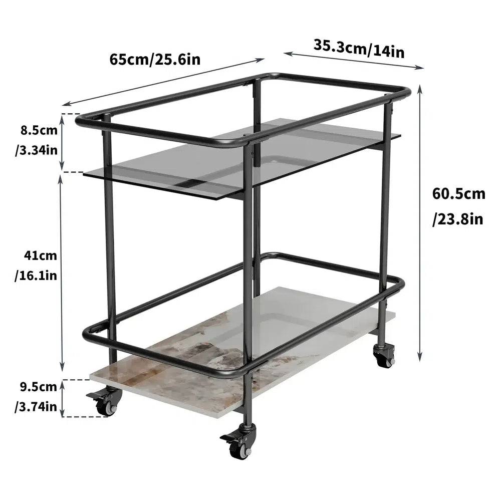 Metal Glass Drinks Trolley Cart with Storage