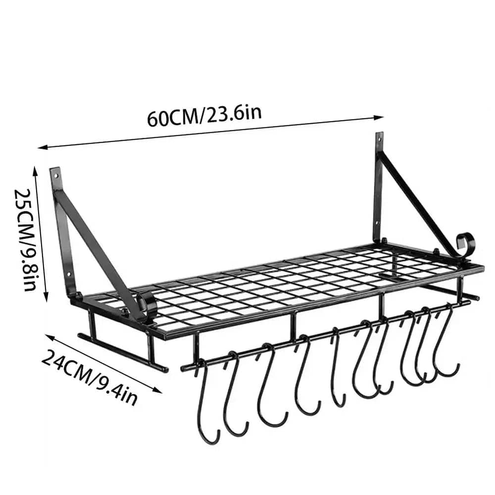 Metal Kitchen Pot Rack with Hooks