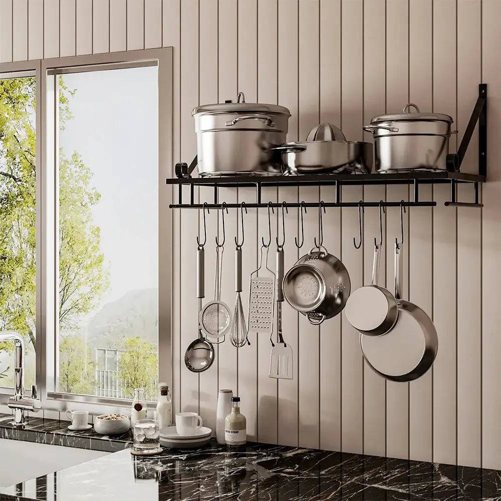 Metal Kitchen Pot Rack with Hooks