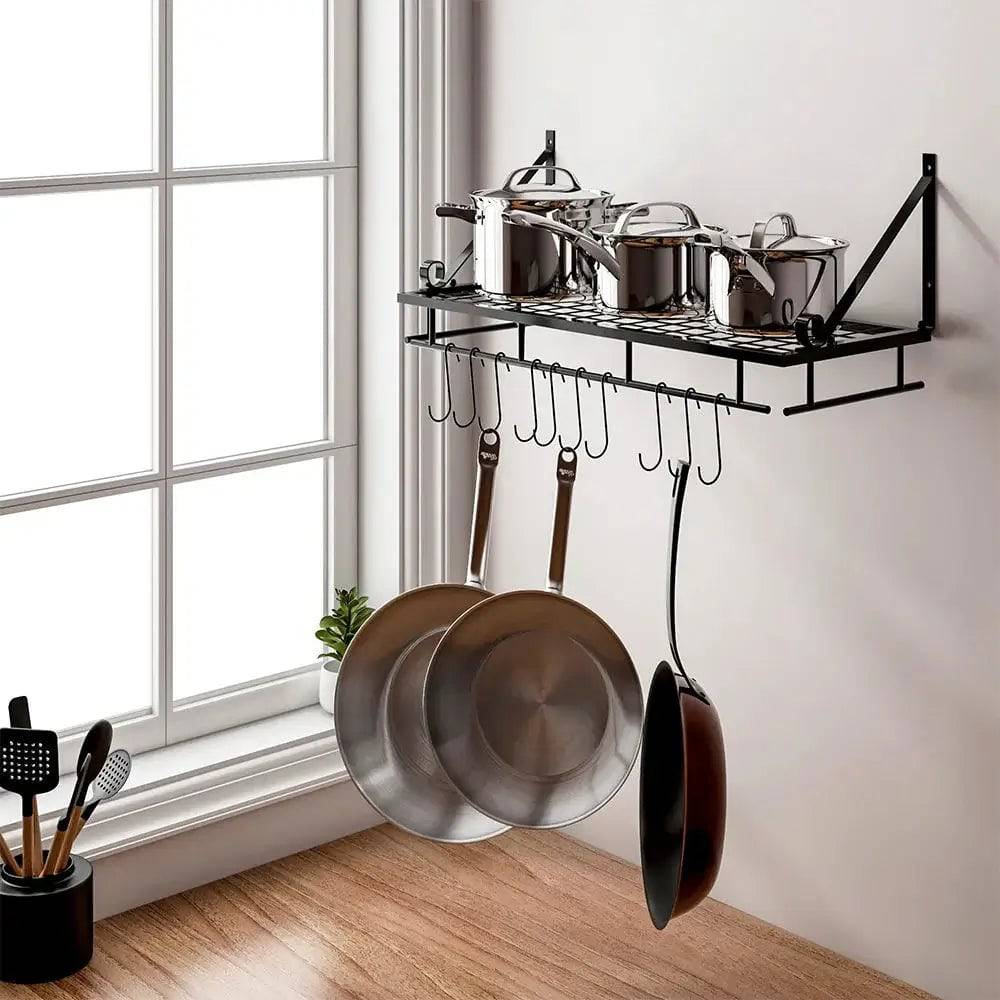 Metal Kitchen Pot Rack with Hooks