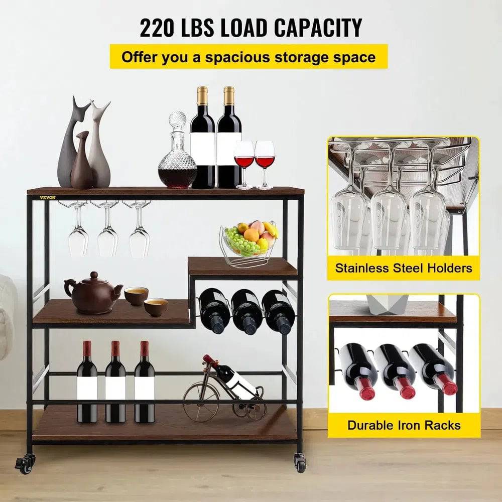 Rustic Oak & Iron Bar Cart